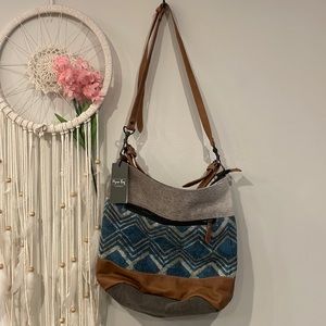 Myra Bag Mid Town Tide Upcycled Canvas & Cowhide Leather Shoulder Bag
